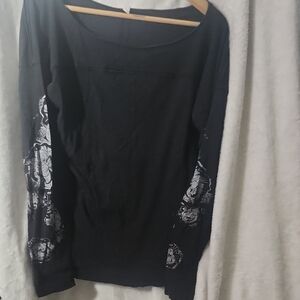 Free People Movement Black Long Sleeve Top with Floral Sleeves Size S